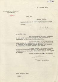 Carta de Josep Tarradellas a Macrino Suárez. Saint Martin le Beau, 5 de febrero de 2017 | Biblioteca Virtual Miguel de Cervantes