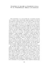 Palabras de saludo a Francisco Ayala en su presentación pública en Granada / Emilio Orozco Díaz | Biblioteca Virtual Miguel de Cervantes