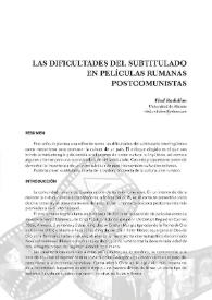 Las dificultades del subtitulado en películas rumanas postcomunistas / Vlad Radulian | Biblioteca Virtual Miguel de Cervantes
