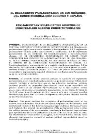 El reglamento parlamentario en los orígenes del constitucionalismo europeo y español  / Josu de Miguel Bárcena | Biblioteca Virtual Miguel de Cervantes