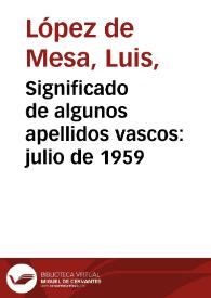 Significado de algunos apellidos vascos: julio de 1959 | Biblioteca Virtual Miguel de Cervantes