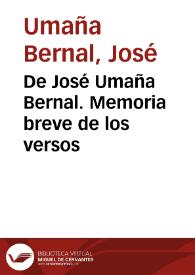 De José Umaña Bernal. Memoria breve de los versos | Biblioteca Virtual Miguel de Cervantes