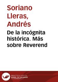 De la incógnita histórica. Más sobre Reverend | Biblioteca Virtual Miguel de Cervantes