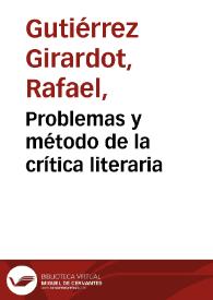Problemas y método de la  crítica literaria | Biblioteca Virtual Miguel de Cervantes