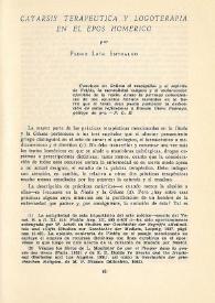 Catarsis terapéutica y logoterapia en el epos homérico / por Pedro Laín Entralgo | Biblioteca Virtual Miguel de Cervantes
