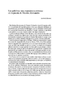 Las palabras: una experiencia extrema en la poesía de Vicente Aleixandre / Lucrecia Romera | Biblioteca Virtual Miguel de Cervantes