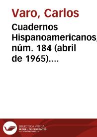 Portada:Cuadernos Hispanoamericanos, núm. 184 (abril de 1965). Tertulia de urgencia / Carlos Varo
