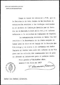 Carta de T. Navarro Tomás a Rafael Altamira. Madrid, 3 de julio de 1917  | Biblioteca Virtual Miguel de Cervantes
