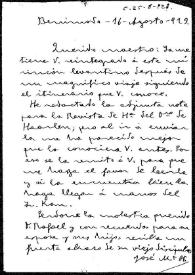 Carta de José María Ots a Rafael Altamira. Benimodo, 16 de agosto de 1923
 | Biblioteca Virtual Miguel de Cervantes
