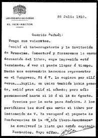 Carta de A. Sela a Rafael Altamira. Oviedo, 26 de julio de 1910 | Biblioteca Virtual Miguel de Cervantes