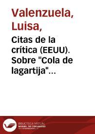 Citas de la crítica (EEUU). Sobre "Cola de lagartija" / Luisa Valenzuela | Biblioteca Virtual Miguel de Cervantes