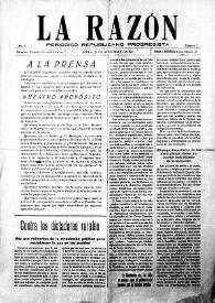 La Razón : Periódico Republicano Progresista. Núm. 1, 12 de noviembre de 1931 | Biblioteca Virtual Miguel de Cervantes