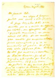 Carta de Rafael Alberti a Camilo José Cela. Roma, 10 de agosto de 1966
 | Biblioteca Virtual Miguel de Cervantes