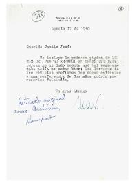 Carta de Max Aub a Camilo José Cela. México, 17 de agosto de 1960 | Biblioteca Virtual Miguel de Cervantes