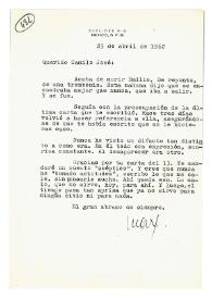 Carta de Max Aub a Camilo José Cela. México, 25 de abril de 1962 | Biblioteca Virtual Miguel de Cervantes