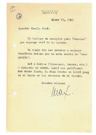 Carta de Max Aub a Camilo José Cela. México, 19 de enero de 1965 | Biblioteca Virtual Miguel de Cervantes