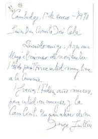 Más información sobre Carta de Jorge Guillén a Camilo José Cela. Cambridge, 1 de enero de 1970
