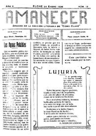 Amanecer : órgano de la sección literaria de "Coro Clavé" (Elche). Núm. 12, 24 de enero de 1926 | Biblioteca Virtual Miguel de Cervantes