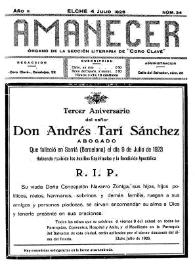 Amanecer : órgano de la sección literaria de "Coro Clavé" (Elche). Núm. 34, 4 de julio de 1926 | Biblioteca Virtual Miguel de Cervantes