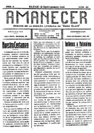 Amanecer : órgano de la sección literaria de "Coro Clavé" (Elche). Núm. 43, 12 de septiembre de 1926 | Biblioteca Virtual Miguel de Cervantes