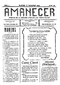 Amanecer : órgano de la sección literaria de "Coro Clavé" (Elche). Núm. 48, 17 de octubre de 1926 | Biblioteca Virtual Miguel de Cervantes