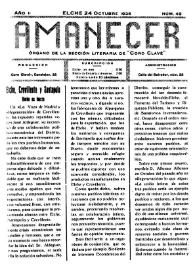 Amanecer : órgano de la sección literaria de "Coro Clavé" (Elche). Núm. 49, 24 de octubre de 1926 | Biblioteca Virtual Miguel de Cervantes