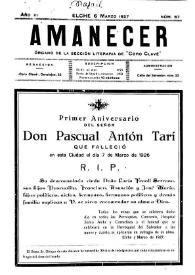 Amanecer : órgano de la sección literaria de "Coro Clavé" (Elche). Núm. 67, 6 de marzo de 1927 | Biblioteca Virtual Miguel de Cervantes