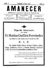 Amanecer : órgano de la sección literaria de "Coro Clavé" (Elche). Núm. 71, 3 de abril de 1927 | Biblioteca Virtual Miguel de Cervantes