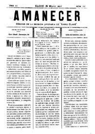 Amanecer : órgano de la sección literaria de "Coro Clavé" (Elche). Núm. 77, 15 de mayo de 1927 | Biblioteca Virtual Miguel de Cervantes