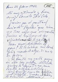 Postal de María Zambrano a Camilo José Cela. Roma, 22 de febrero de 1962
 | Biblioteca Virtual Miguel de Cervantes