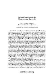 Sobre el nacimiento de Francisco de Quevedo / José Luis Rivas Cabezuelo | Biblioteca Virtual Miguel de Cervantes