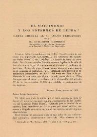 El matrimonio y los enfermos de lepra : carta abierta al Sr. Solón Fernandes / por el Dr. Guillermo Basombrío | Biblioteca Virtual Miguel de Cervantes