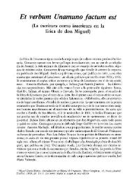 "Et verbum Unamuno factum est": La escritura como inscritura en la lírica de don Miguel / Antonio Carreño | Biblioteca Virtual Miguel de Cervantes
