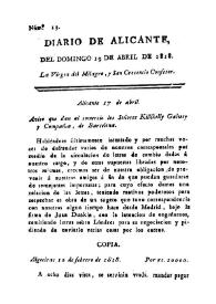 Diario de Alicante. Núm. 19, 19 de abril de 1818 | Biblioteca Virtual Miguel de Cervantes