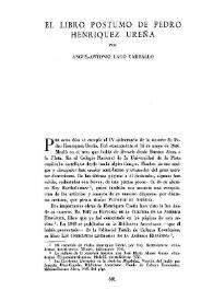El libro póstumo de Pedro Henríquez Ureña / por Ángel-Antonio Lago Carballo | Biblioteca Virtual Miguel de Cervantes