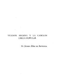 Vicente Medina y la canción lírica popular / M.ª Josefa Díez de Revenga | Biblioteca Virtual Miguel de Cervantes
