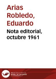 Nota editorial, octubre 1961 | Biblioteca Virtual Miguel de Cervantes