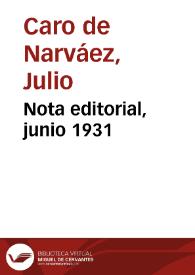 Nota editorial, junio 1931 | Biblioteca Virtual Miguel de Cervantes