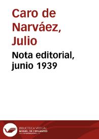 Nota editorial, junio 1939 | Biblioteca Virtual Miguel de Cervantes