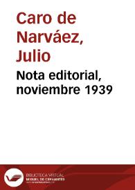 Nota editorial, noviembre 1939 | Biblioteca Virtual Miguel de Cervantes
