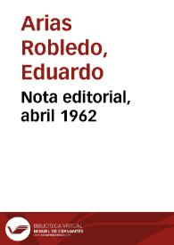Nota editorial, abril 1962 | Biblioteca Virtual Miguel de Cervantes