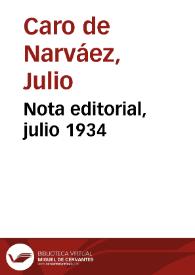 Nota editorial, julio 1934 | Biblioteca Virtual Miguel de Cervantes