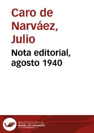 Nota editorial, agosto 1940 | Biblioteca Virtual Miguel de Cervantes