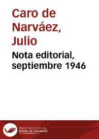Nota editorial, septiembre 1946 | Biblioteca Virtual Miguel de Cervantes