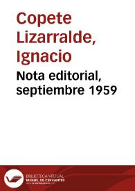 Nota editorial, septiembre 1959 | Biblioteca Virtual Miguel de Cervantes