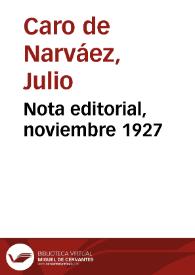 Nota editorial, noviembre 1927 | Biblioteca Virtual Miguel de Cervantes