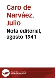Nota editorial, agosto 1941 | Biblioteca Virtual Miguel de Cervantes