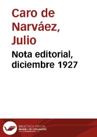 Nota editorial, diciembre 1927 | Biblioteca Virtual Miguel de Cervantes