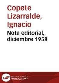Nota editorial, diciembre 1958 | Biblioteca Virtual Miguel de Cervantes