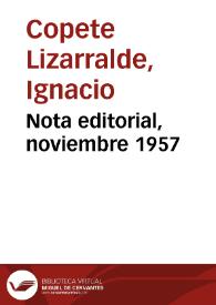 Nota editorial, noviembre 1957 | Biblioteca Virtual Miguel de Cervantes